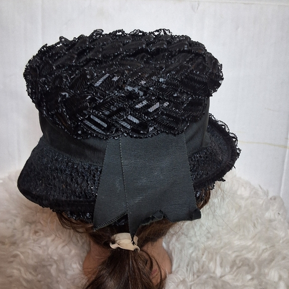 Vintage Black raffia semi Bowler hat‎ main image 9